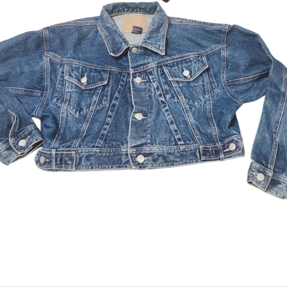 Vintage Katana Small Cropped Denim Jacket 100% Cotton Back Detail